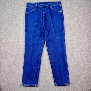 Vintage Wrangler USA Denim Jeans 38x32 Straight Leg Dark Wash Cowboy